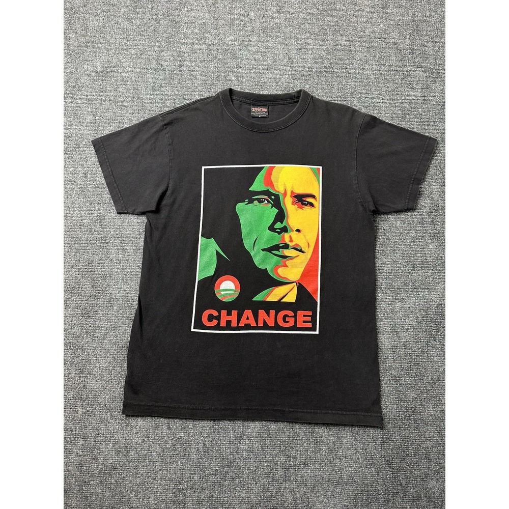 Mens Tee 21Victor Obama Change 2008 Graphic Black Heavyweight Cotton, Size M